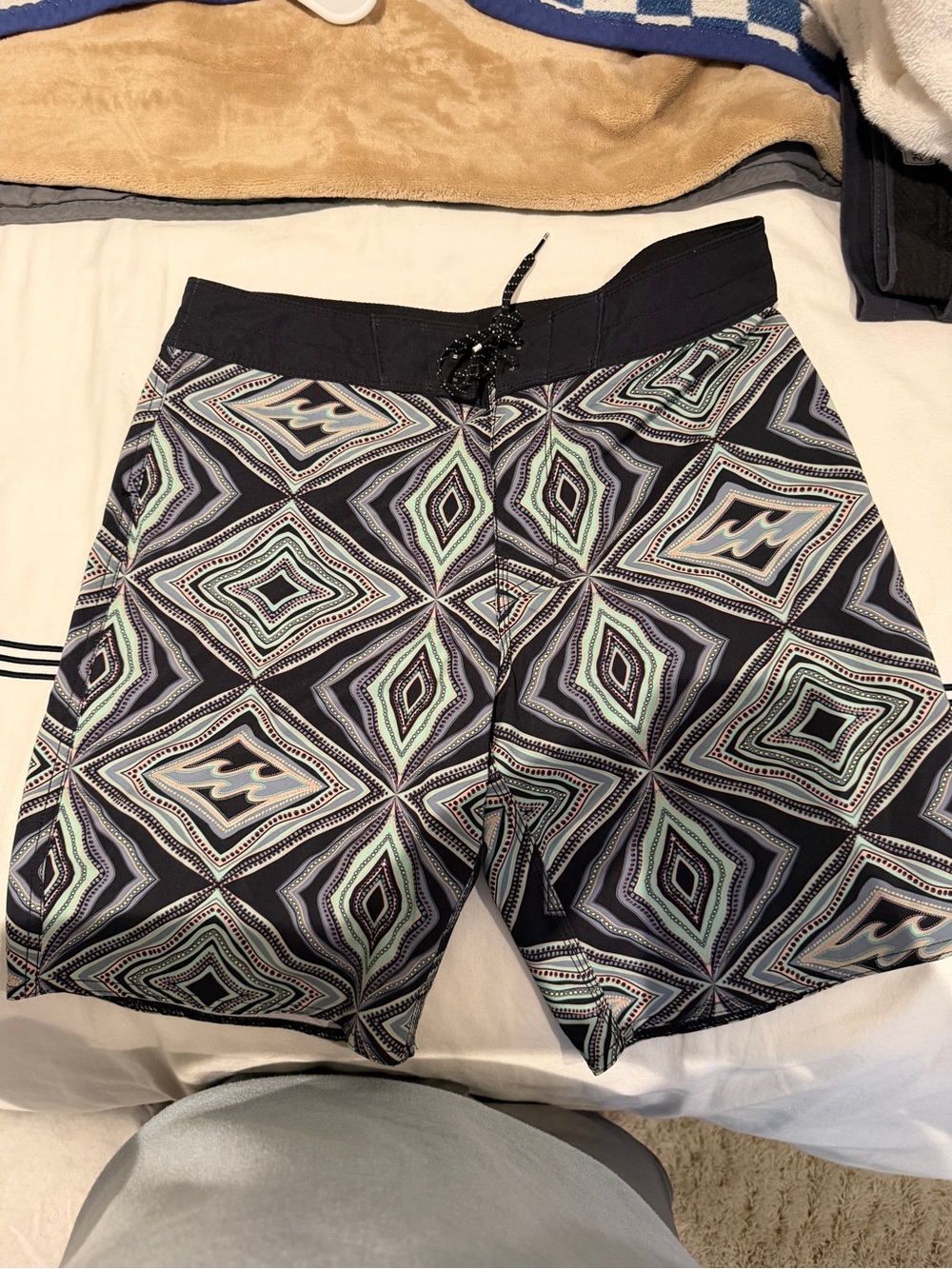 Hurley Black Swim Trunks with Mint & Gray Geometric Print